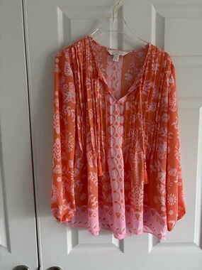 Lilly Pulitzer Coral & Light Pink Printed Tie-Front Blouse